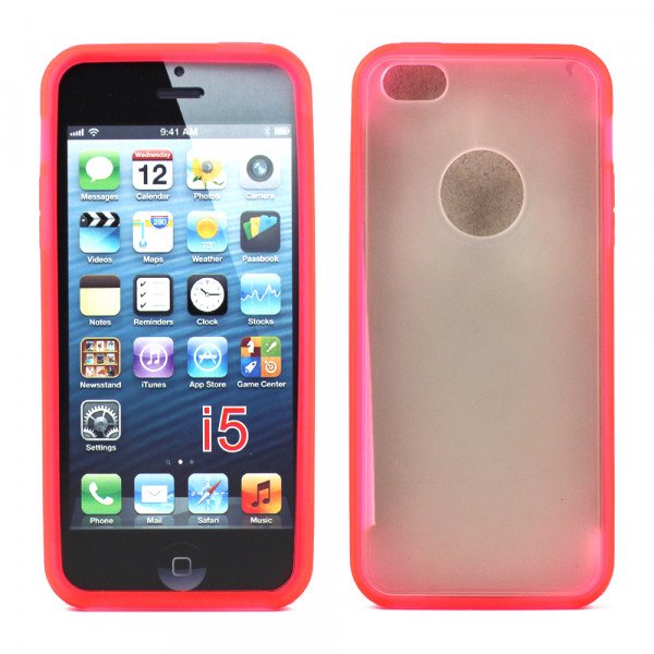 Wholesale iPhone 5 5S Gummy Hybrid Case (Red Clear)